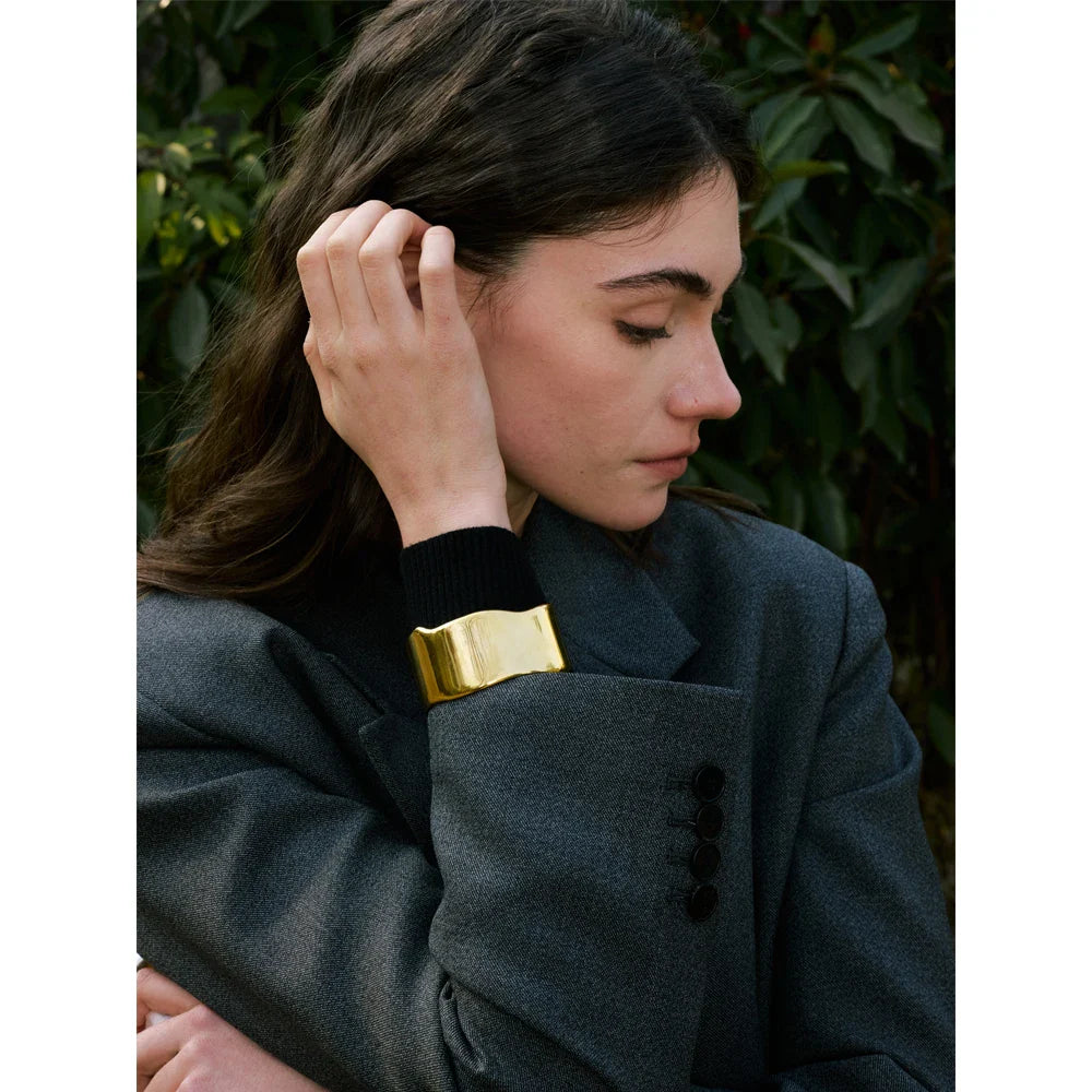 Yhpup 63mm Minimalist Glossy Stainless Steel Polished Wide Cuff Bracelet Bangle PVD Plated Statement Open Wrist Jewellery New