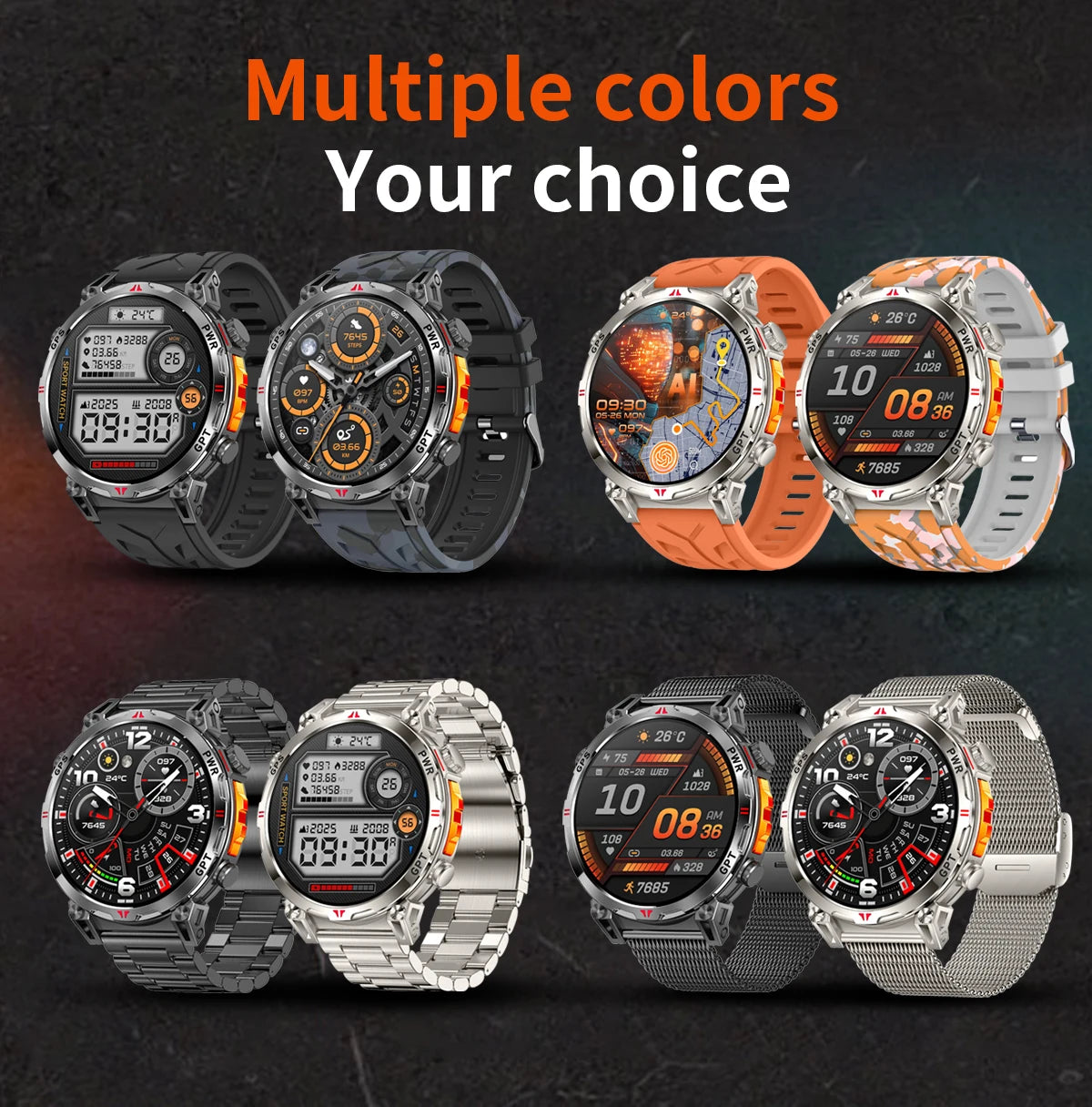 2025New Military GPS Sport Smartwatch Men 650mAh AMOLED Screen Compass Altimeter 10ATM Waterproof Heart Rate Wireless Call Clock