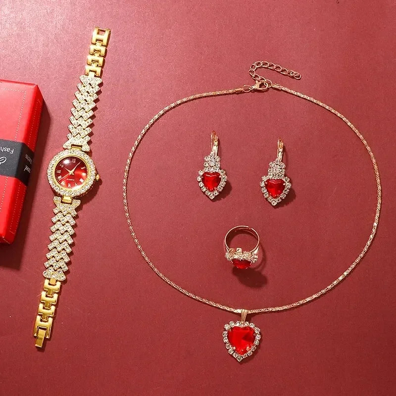 Gold luxury watches, women's rings, necklaces, earrings, rhinestones, fashionable watches, casual women's bracelets, watches, je