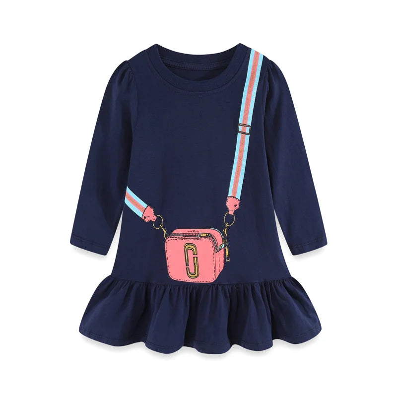 Jumping Meters 2-7T Princess Girls Dresses Bag Print Party Kids Girls Costume