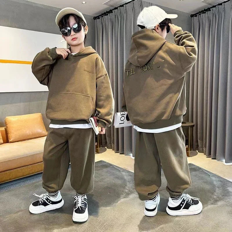 Autumn Boys Tracksuit Sets Teen Cotton Hooded Alphabet Workout Sweatshirt+Sweatpant 2Pcs Suits Spring Kids Sport Casual Outfits