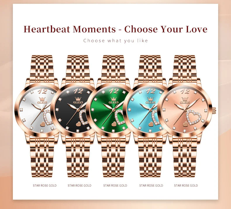 OLEVS 5189 Love Diamond Inlaid Steel Band Women's Quartz Watch
