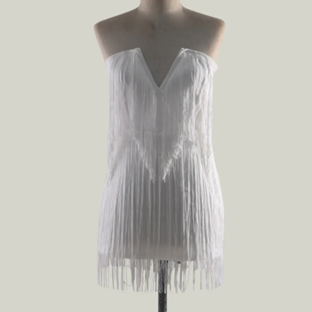 Evening wear Dresses: V-Neck Strapless Tassel Mini Female Elegant Formal Dresses