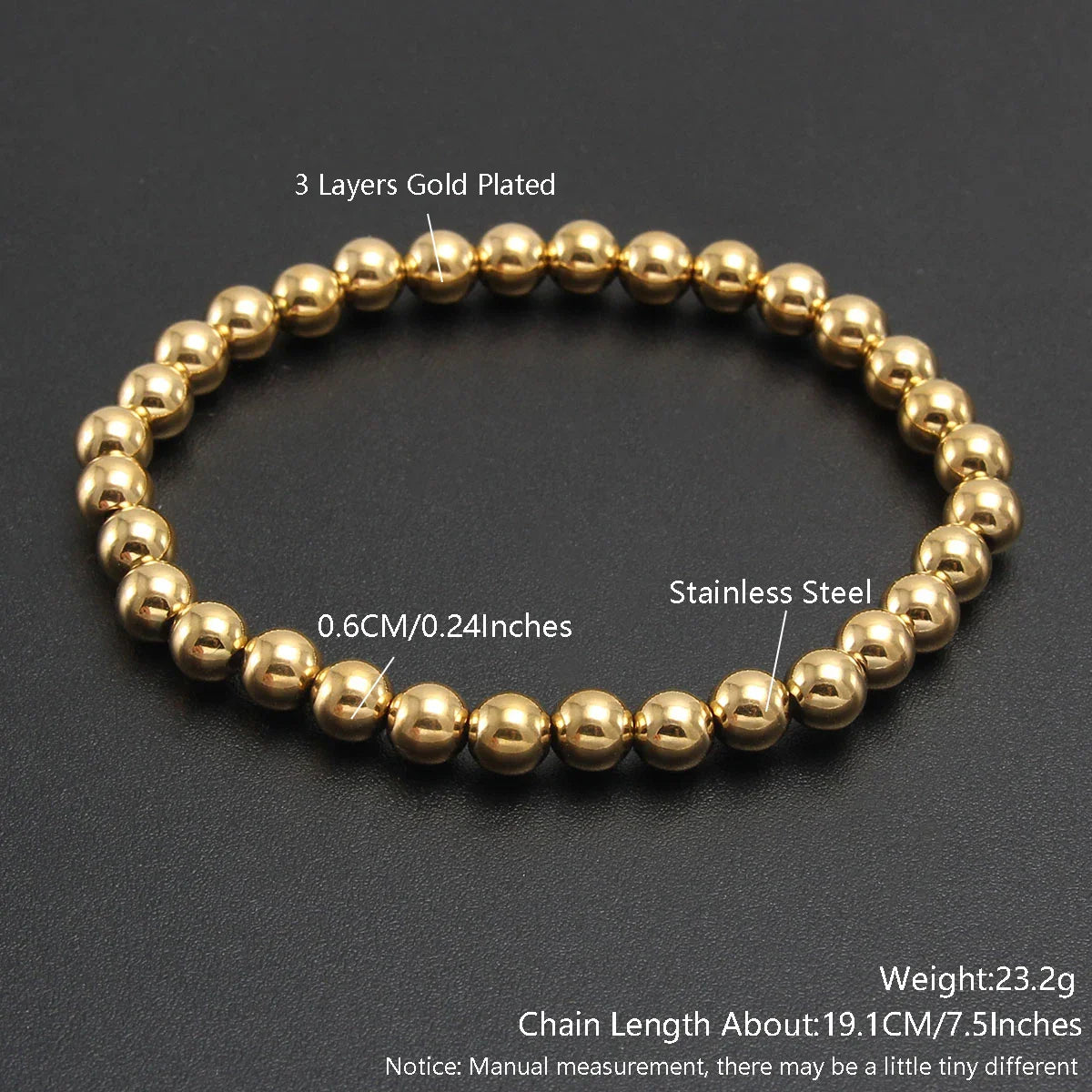 MHS.SUN Trend Stretch Stainless Steel Bracelets Gold Sliver Color 2MM 5MM 8MM Stacked Ball Beaded Bracelet For Women Men Jewelry