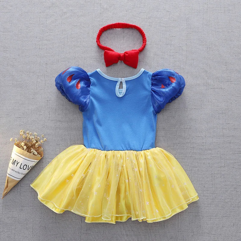 Snow White Princess Party Dress Kids Girl Short Puff Sleeve Costume Halloween Birthday Ball Gown Clothes K116