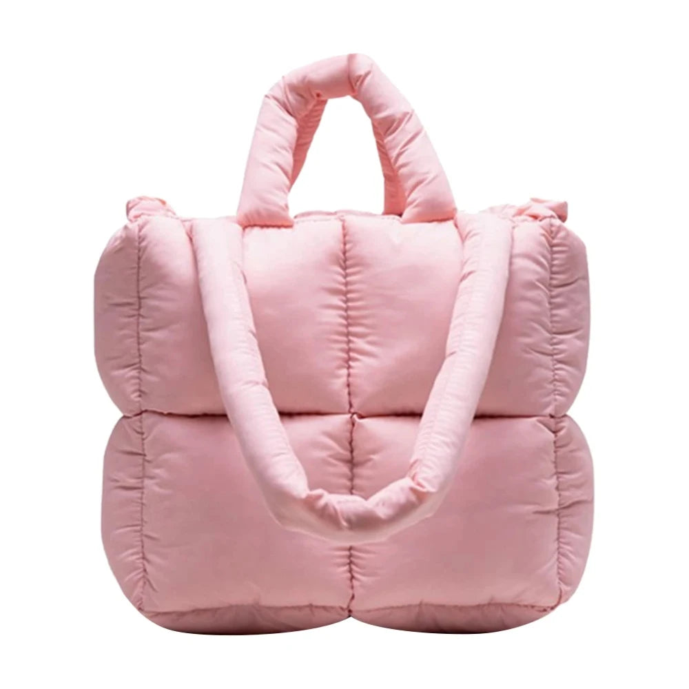 Women Retro Checkered Quilted Shoulder Bag Solid Color Winter Soft Handbags