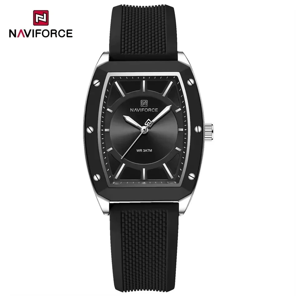 NAVIFORCE Top Brand Women Tonneau Watches Fashion Ladies Quartz Watch Silicone Strap Gift Female Wristwatch Relojes Para Mujer