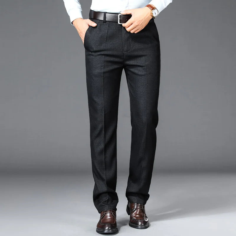 Men's Spring Autumn Solid High Waist Button Pockets Zipper Casual Suit Workwear