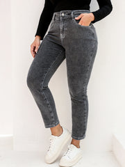 Plus Size Gray Jeans for Women Stretchy High Waist Mom Jeans Harem