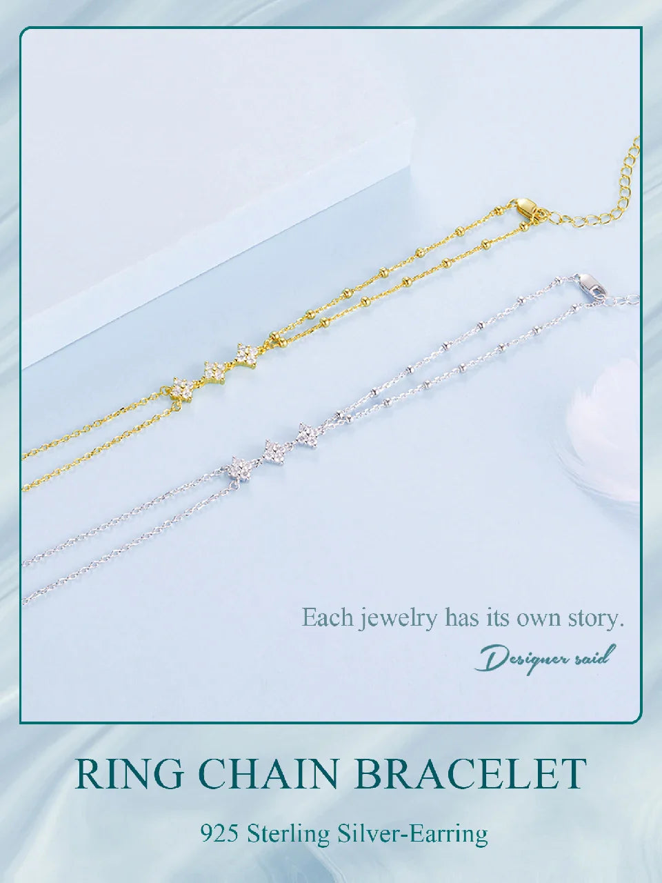 BISAER 925 Sterling Silver Finger Ring Bracelet Hand Chain Trendy Thin Dainty Stackable Chain Plated Gold for Women Fine Jewelry
