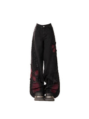 Women's Black Gothic Baggy Jeans Harajuku Y2k Aesthetic Butterfly Denim Trousers