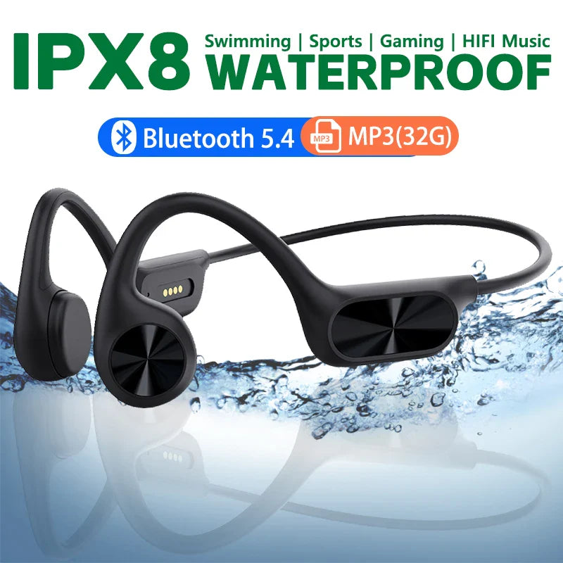 New X7 True Bone Conduction Headset Bluetooth 5.4 IPX8 Depth Waterproof Built-in Mic MP3 32GB Memory Player For Swimming Diving