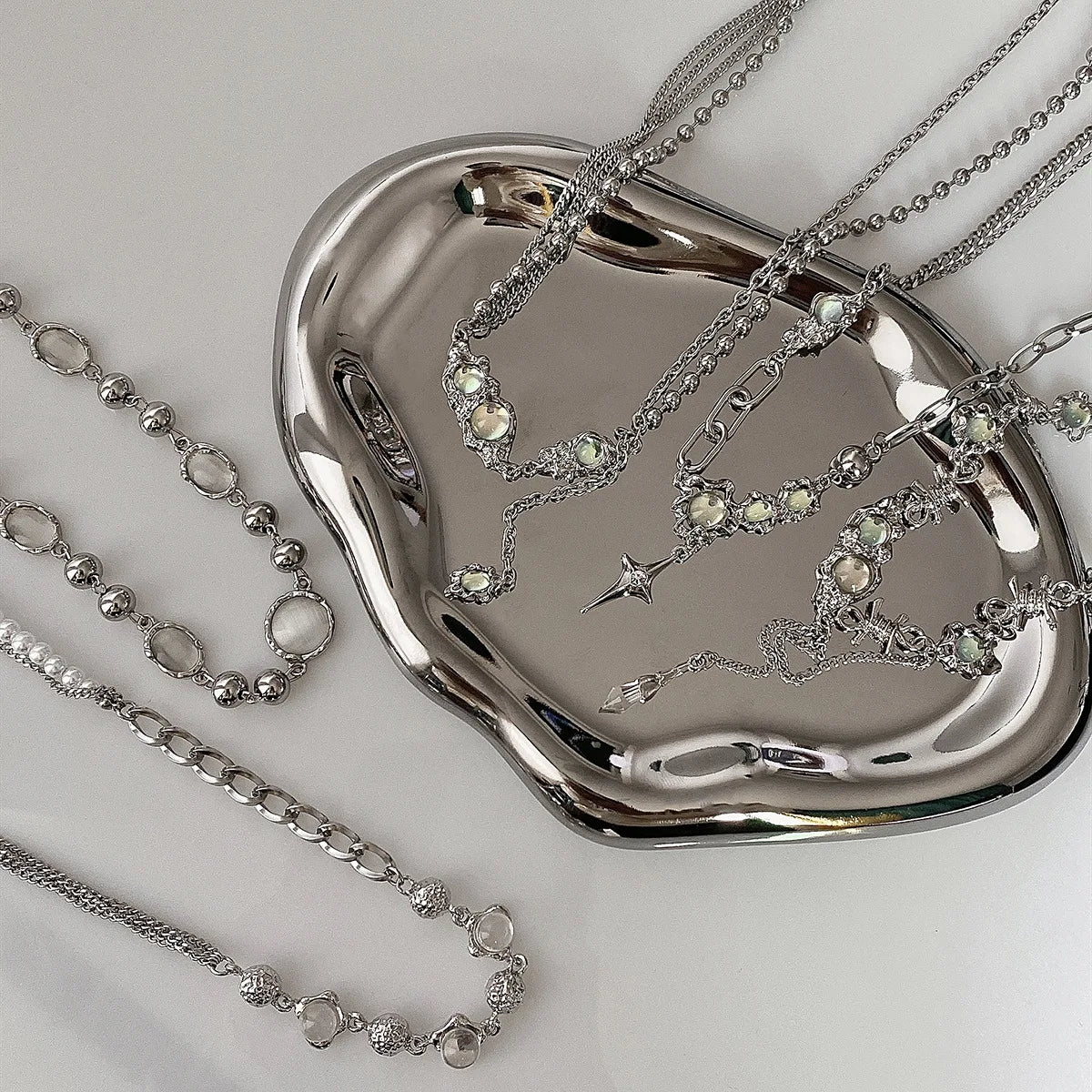 Y2K Retro Kpop Silver Color Pendant Necklaces For Women Gothic Zircon Heart Cross