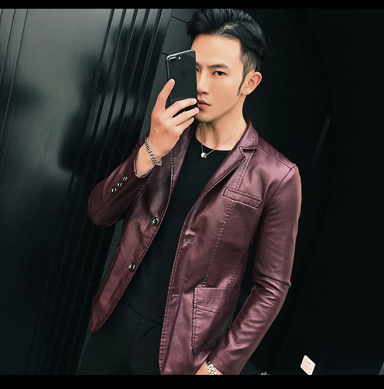 Mens Leather Jacket and Coats Spring and Autumn Men Business Casual