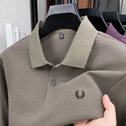 100% pure cotton high-end brand men's long sleeved polo shirt autumn fashion hot selling wheat embroidery golf business T-shirt
