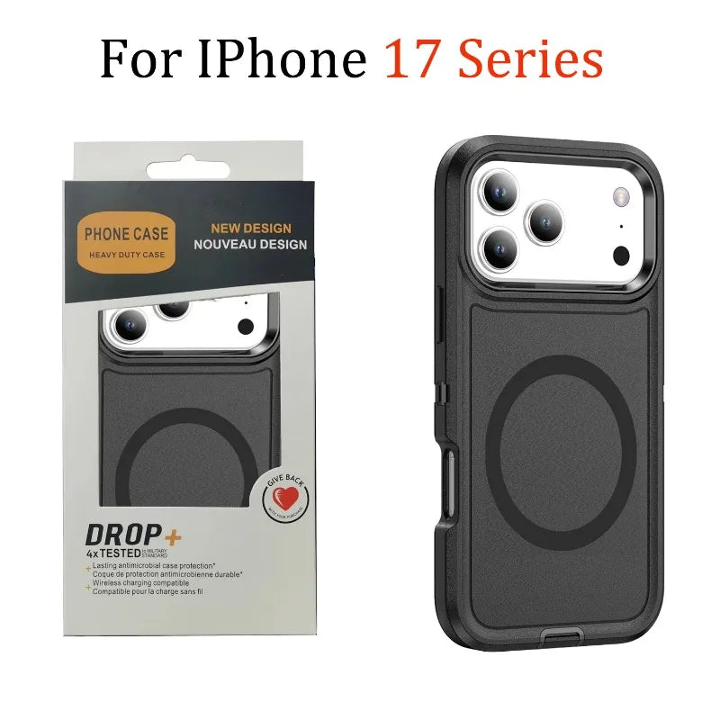 3IN1 Military Grade Heavy Duty Armor Case For IPhone 17 Air 16 15 14 Plus Pro Max Magnetic Charge TPU+PC Anti-fall Protect Cover