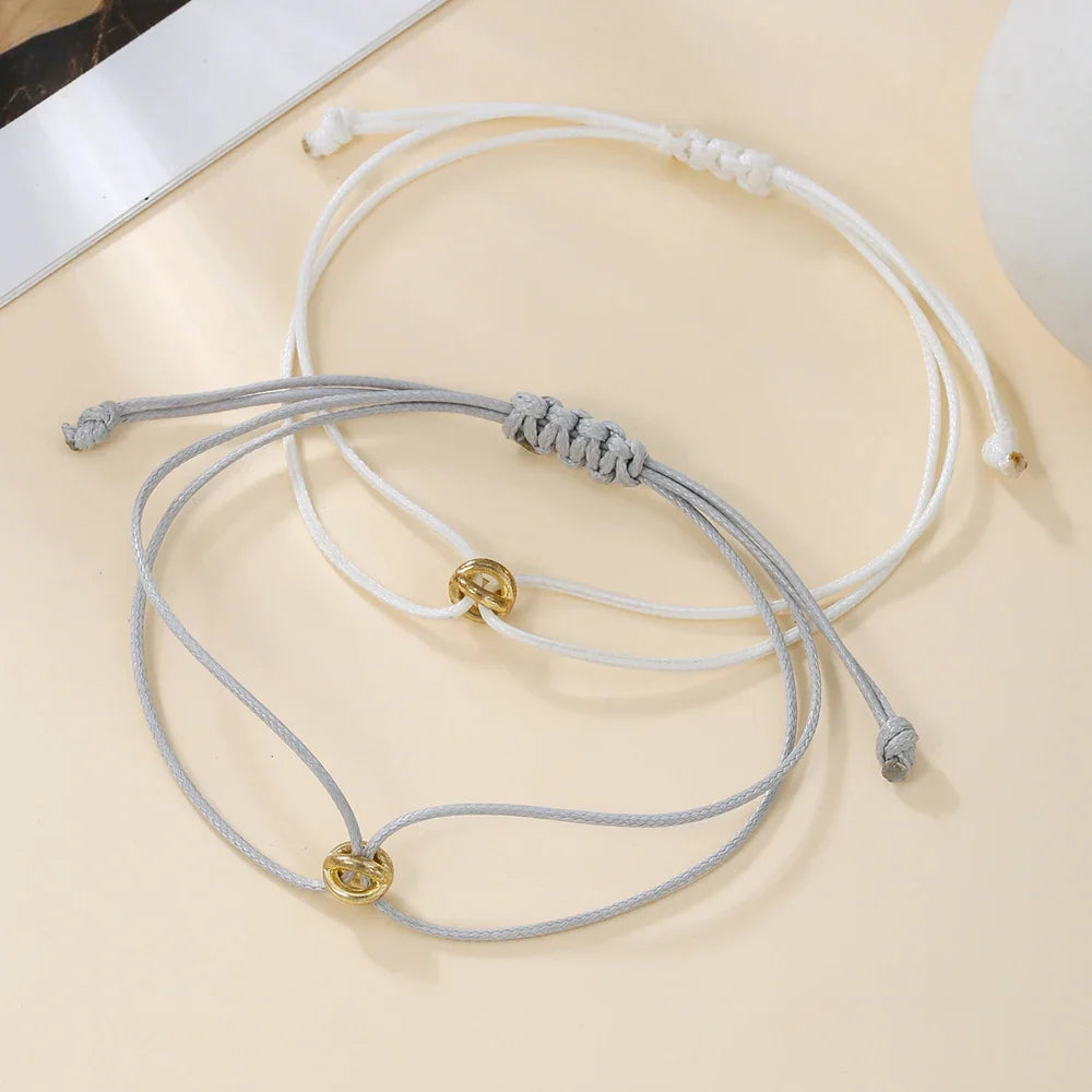 Simple Niche Design Lucky Symbol Bracelet Transfer Bead Couple Bracelet Set Adjustable Woven Bracelet Friendship Bracelet