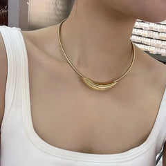 Jewelry Metallic Stainless Steel Silver Plated Gold Color Choker Necklace For Women