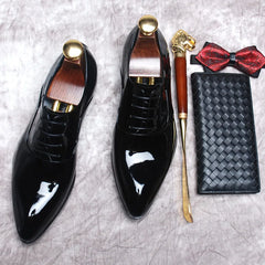 Pointed Toe Oxford Men Shoes Genuine Leather Fashion Patent Leather