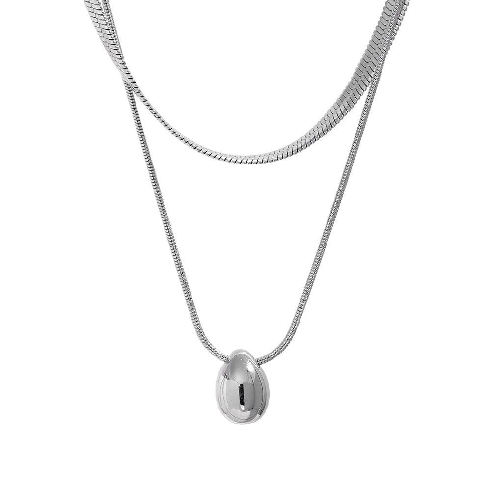 Yhpup Snake Chain Double Layer Stainless Steel Water Drop Pendant Necklace for Women Statement 18k Gold Color Jewelry Waterproof