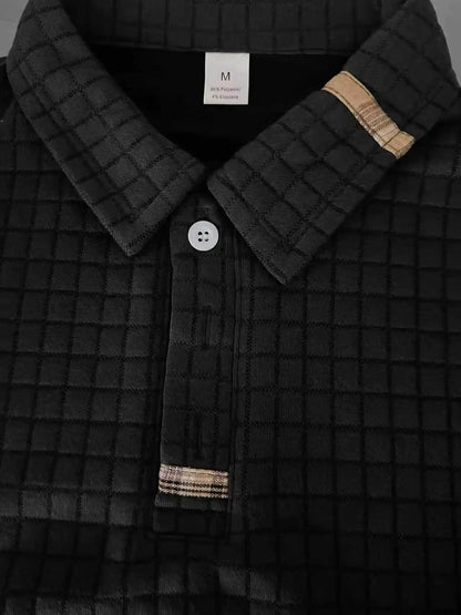 Men's New Autumn-Winter Solid-Color Checkered Patchwork Armless True Pocket Fashionable High-Quality Daily POLO Shirt Top