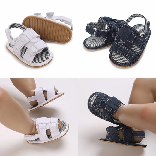 Summer Rubber Base Anti Slip Baby Sandales Shoes Toddler Girl Boy Canvas Sandals Non-Slip First Walker Crib Shoes For 0-18