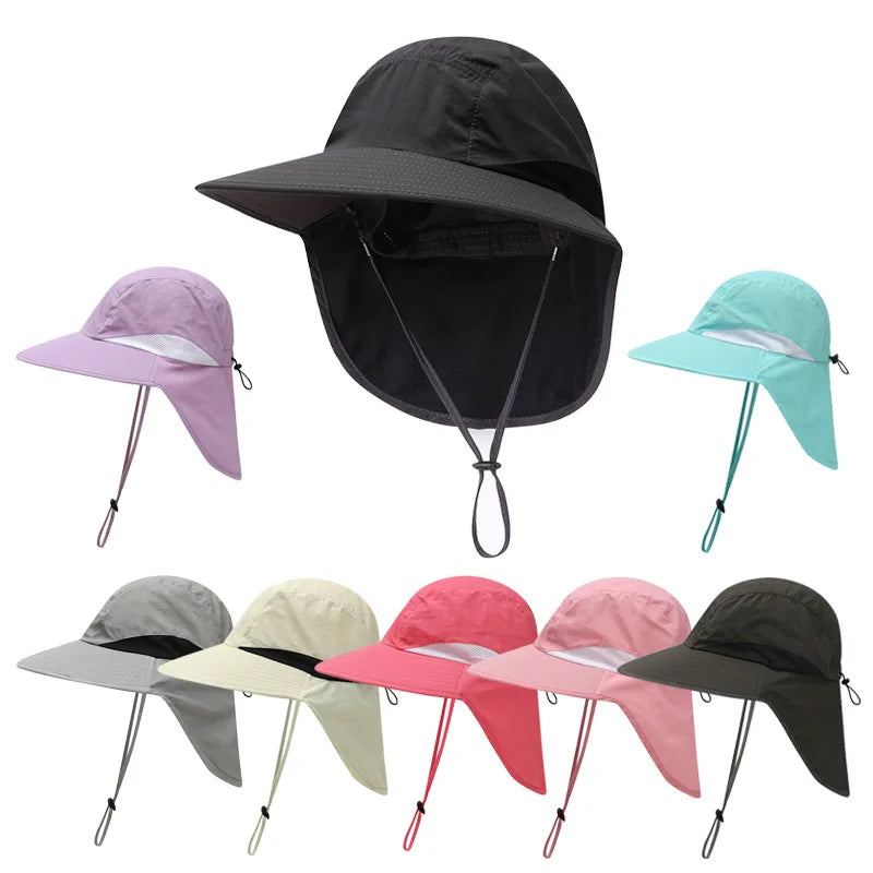 Outdoor Sun Hat for Women Youth Girls 50+ UPF Protection Safari Cap Wide Brim Fishing Hat with Neck Flap BeacH