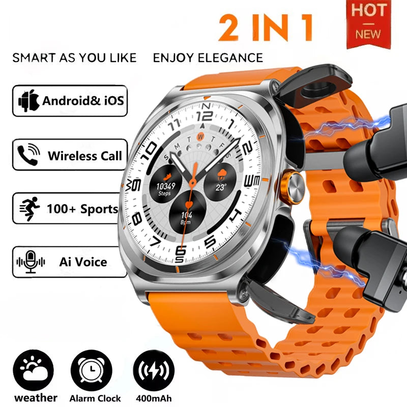 2025 New 6ATM Waterproof Smart Watch Men Outdoor SmartWatch GPS earphone Compass Heart rate LED  Bluetooth Call Sports Gift