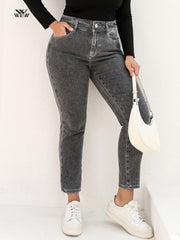 Plus Size Gray Jeans for Women Stretchy High Waist Mom Jeans Harem