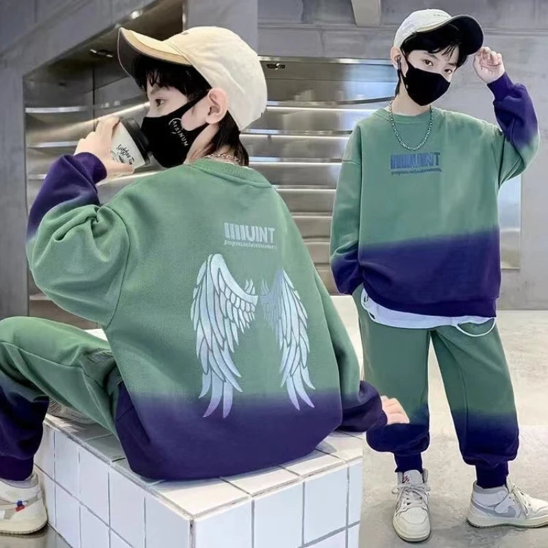 Autumn Children Boy Clothes Set Teenage Sweatshirts Pullover Top And Pants 2 Pieces Suit Fashion Letter Printed Tracksuits