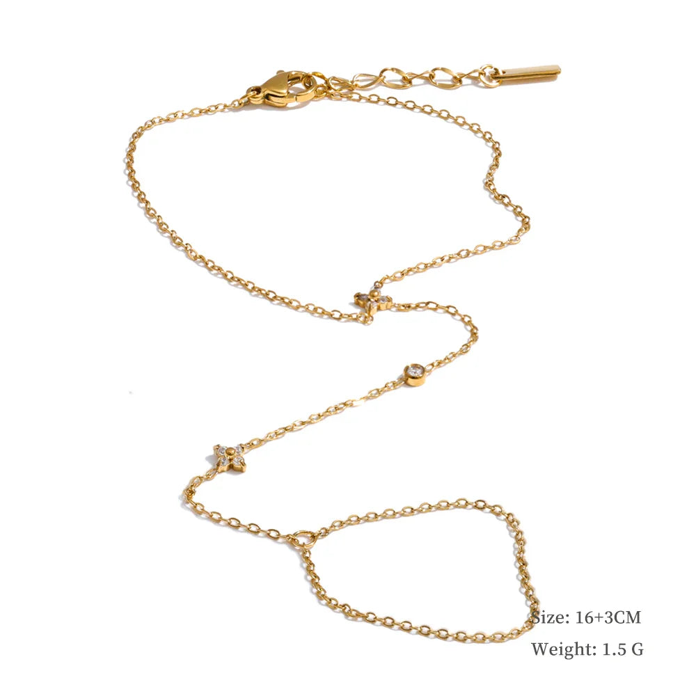 Yhpup Trendy Stainless Steel Zircon Beads Back of Hand Chain Finger Bracelet Fashion Chic Sexy Jewelry Waterproof Wholesale Gift