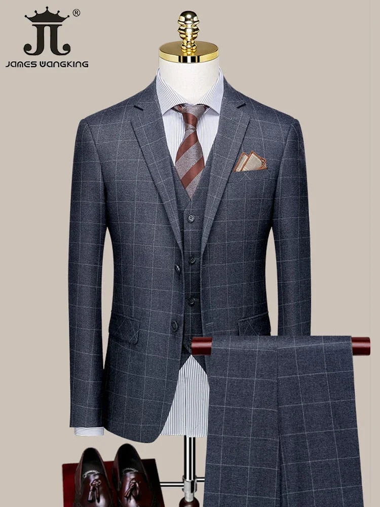 Tuxedo for Mens: Blazer Vest Pants High-end Brand Boutique Plaid Casual Business Suit