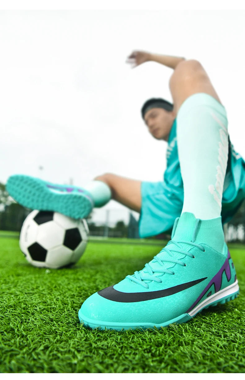 Men Soccer Cleats High Ankle Football Boots TF/FG Training Outdoor Long Spikes