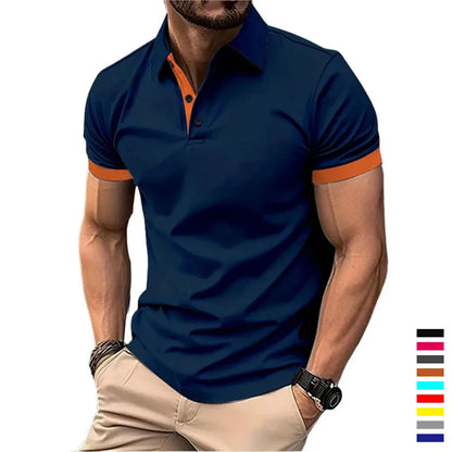 Men's Polo Shirt Short Sleeve Casual Slim Fit Color Blocking T-shirts England Style Streetwear Polos for Men's Fashion