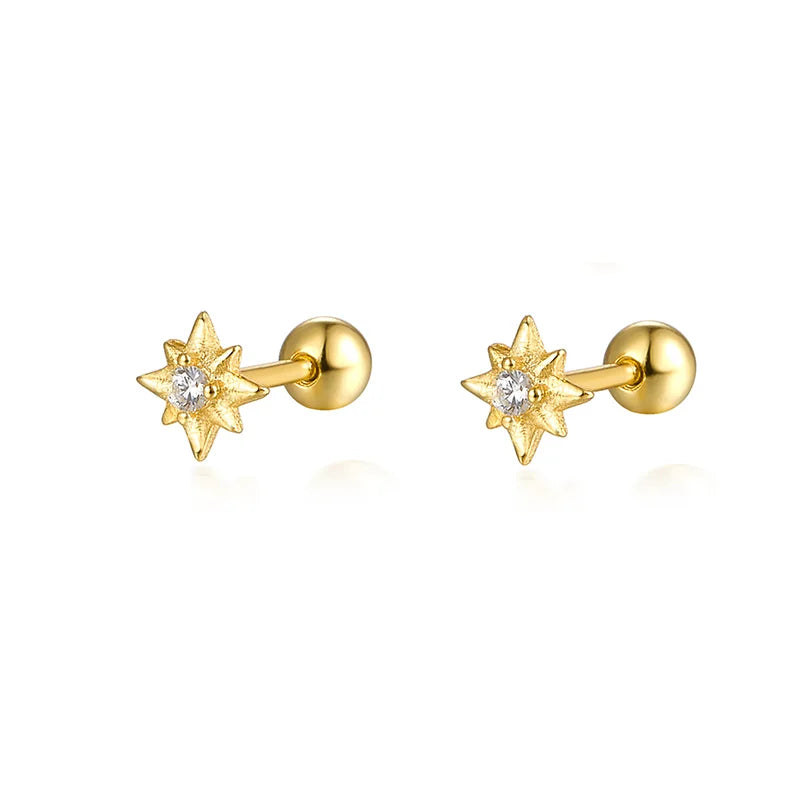WANTME 925 Sterling Silver Fashion Love Butterfly Romantic Star Crown Screw Stud Earrings for Women Ear Bone Piercing Jewelry