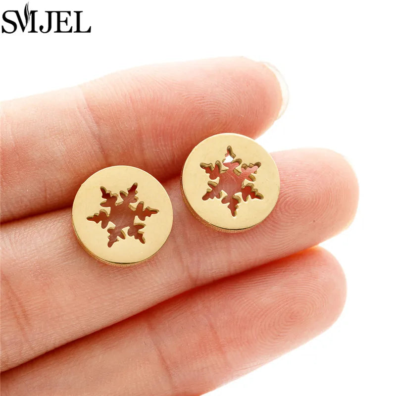 Golden Vintage Mandala leaf Pineapple Earrings for Women Trend Fairy Cup Stainless Steel Earring Punk Game Controller Studs Gift