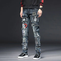 Fashion Trend Ripped Stitching Jeans Men Casual Slim Comfortable Breathable