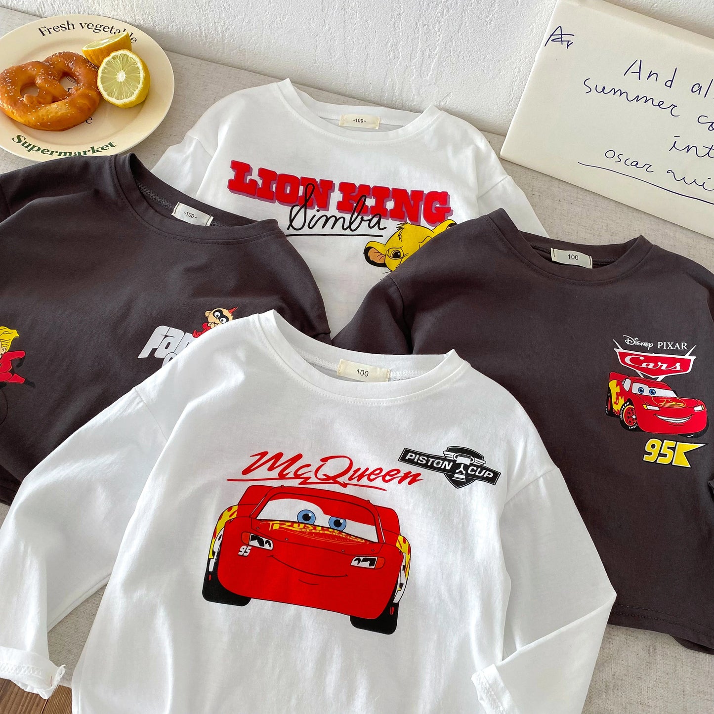 Fashion New Cartoon Car Boys Long Sleeved T-shirts Tops Crewneck Printed Loose Casual Kids Base Shirts Children's Clothes Blouse