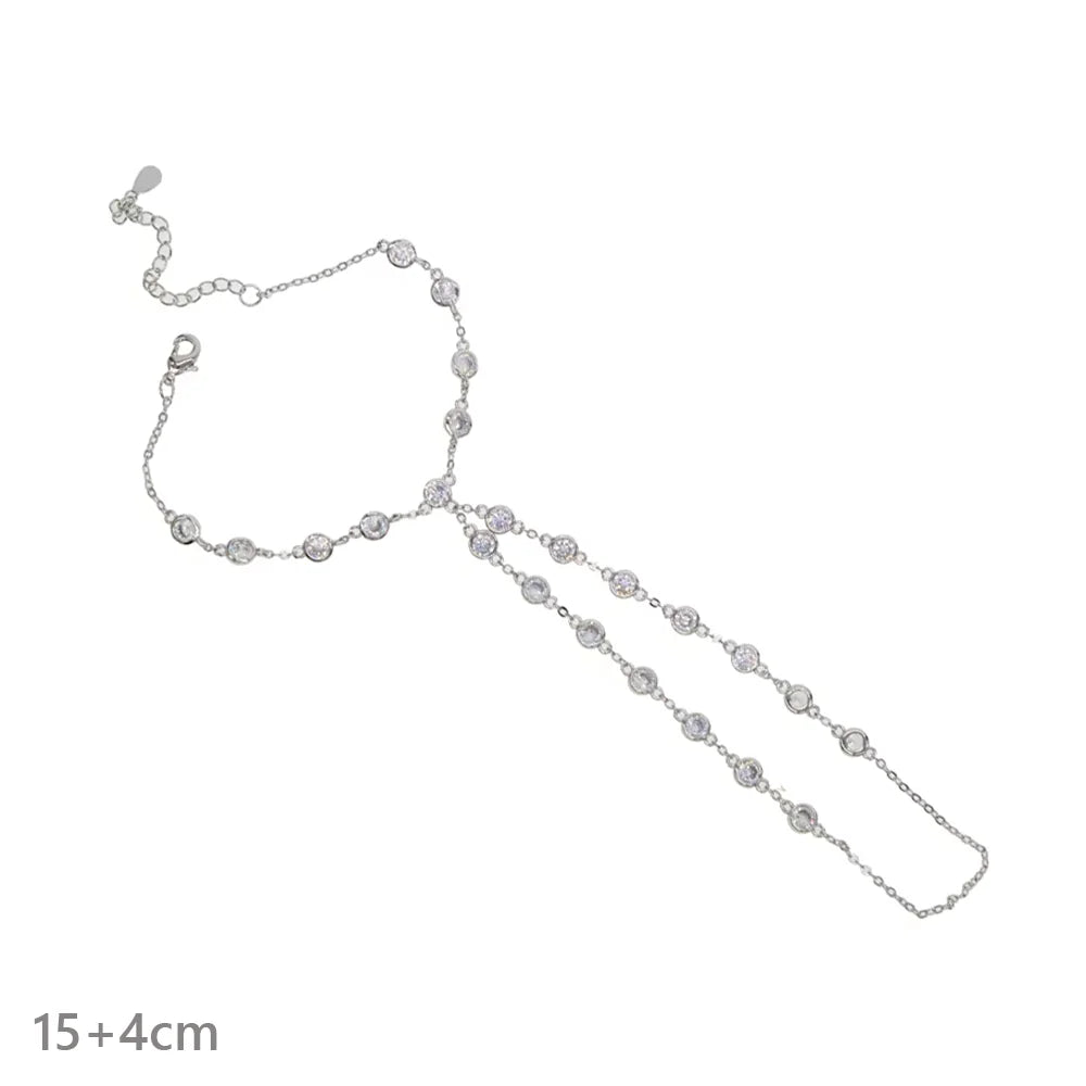 2025 New Micro Pave Clear CZ Tassel Hand Chain Bracelet Gold Color With Round CZ Station Double Chain Fashion Women Jewelry