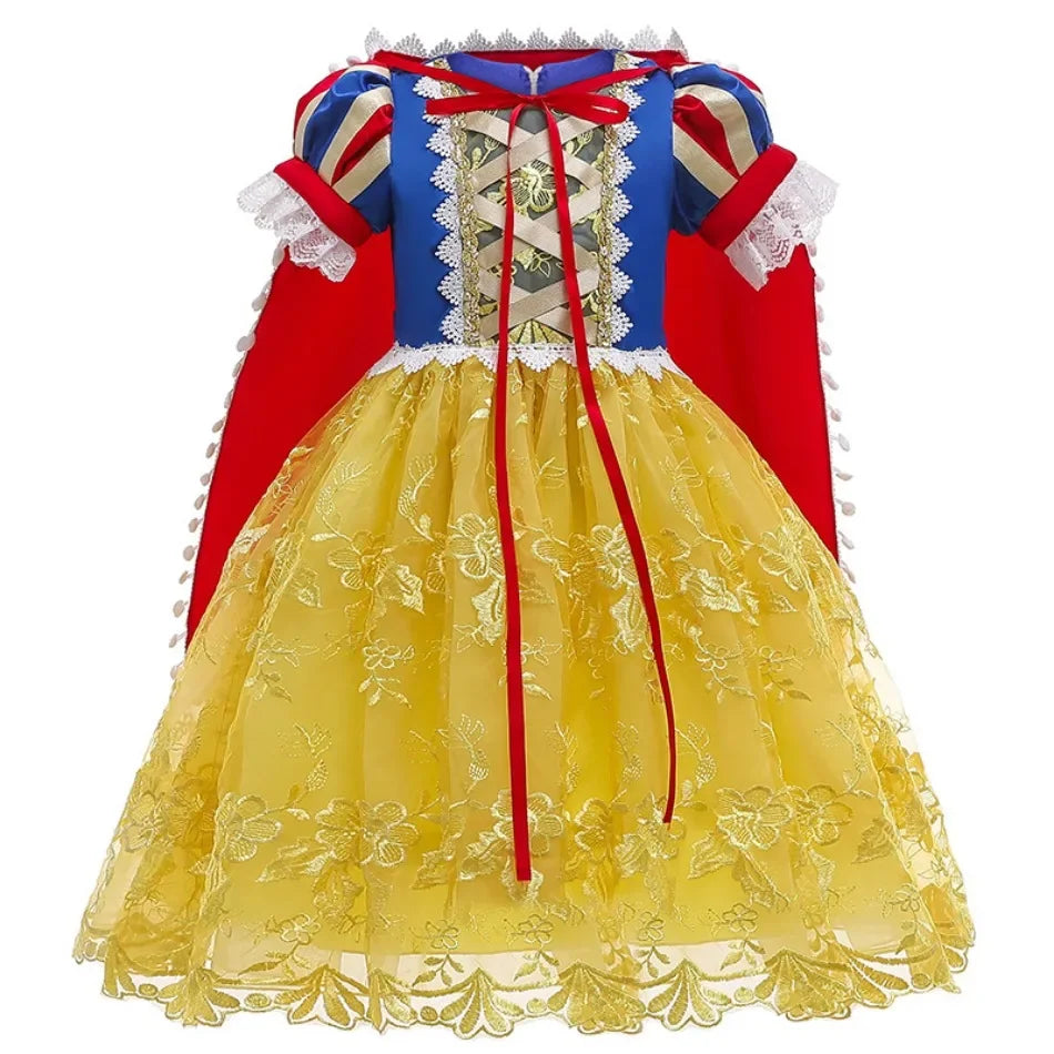Girls Fancy Snow White Summer Dress Princess Dress Children Halloween Carnival Birthday Party Tulle Embroidery Dress Kid Costume