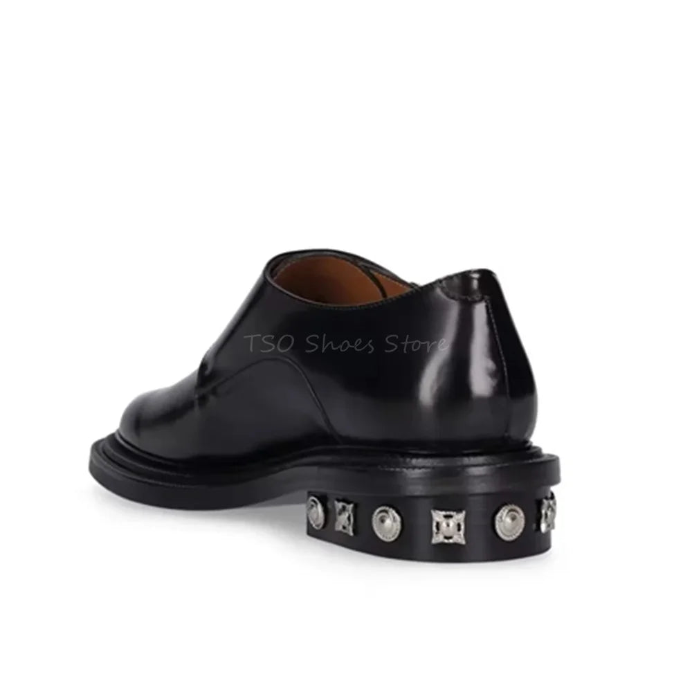 Black Genuine Leather Shoes Metal Belt Buckle Loafers Men Fashion Cool Business Formal Shoes Breathable Low Heeled Male Shoes