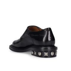 Black Genuine Leather Shoes Metal Belt Buckle Loafers Men