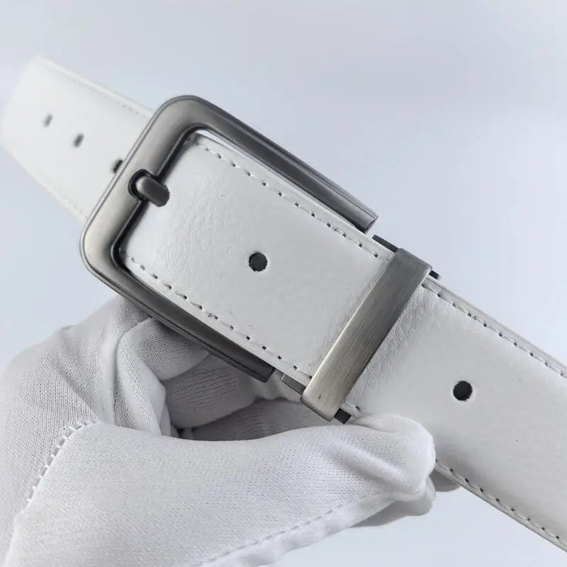 Korean version Golf white leather belt Pin buckle youth pants casual belt original belt for men and women