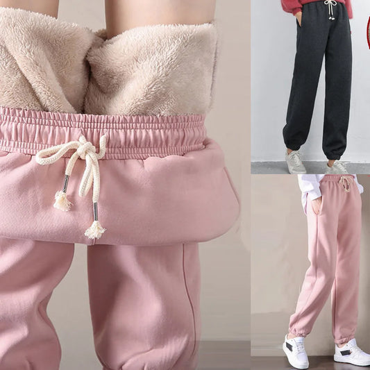 Winter Thicken Straight Pants Women Casual Fleece Sweatpants Warm Thick