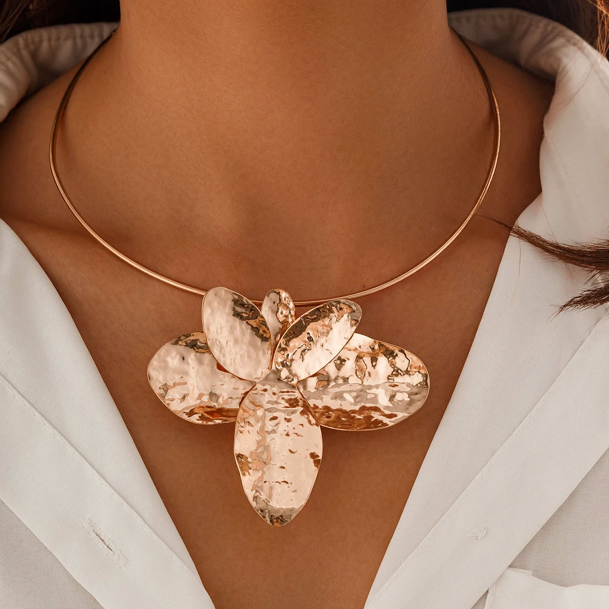 Exaggerated Punk Large Flower Torques Necklace Petal Stud Earrings