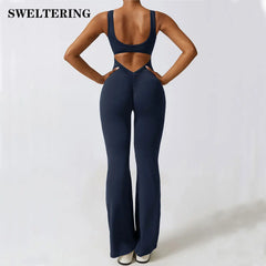 Women Jumpsuits One-Piece Yoga Suit Dance Belly Tightening Fitness Workout Set