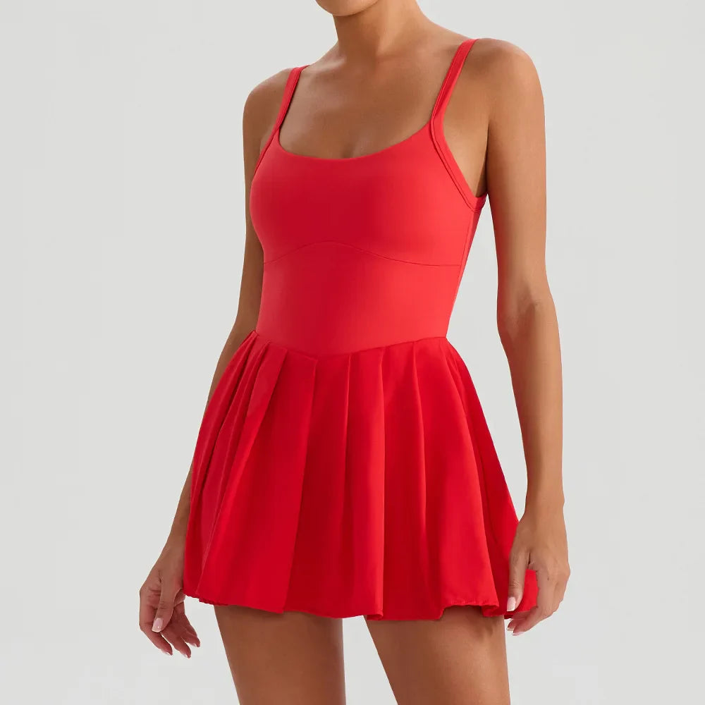 Hearuisavy Women's Summer Sleeveless Sports Dress Breathable Tennis Dress One-Piece Mini Skirt Golf Skirts Jumpsuit With Pockets
