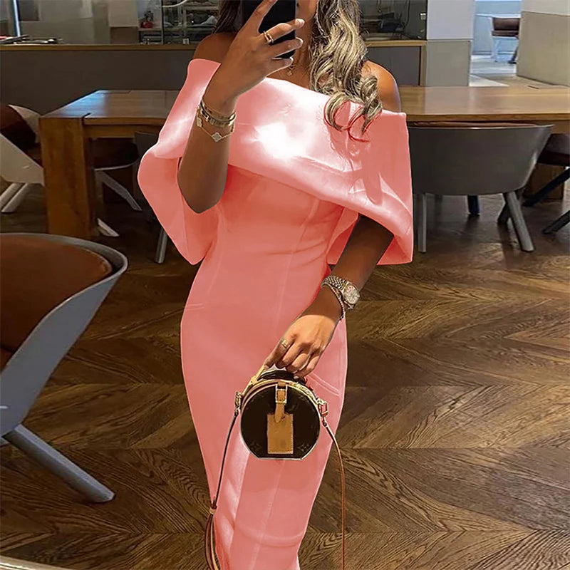 Evening Dresses: Off the Shoulder Bodycon Dress Ladies Long Sleeve Elegant