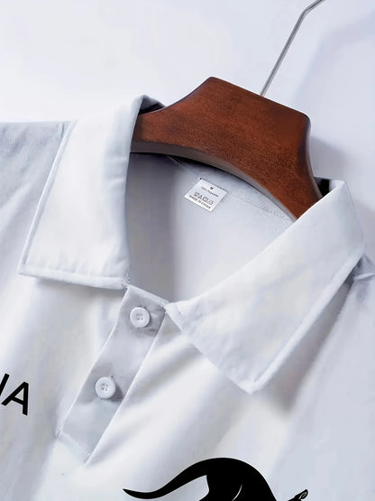 Australian Flag Kangaroo Print Men's Casual and Comfortable Short-Sleeved Polo Shirt