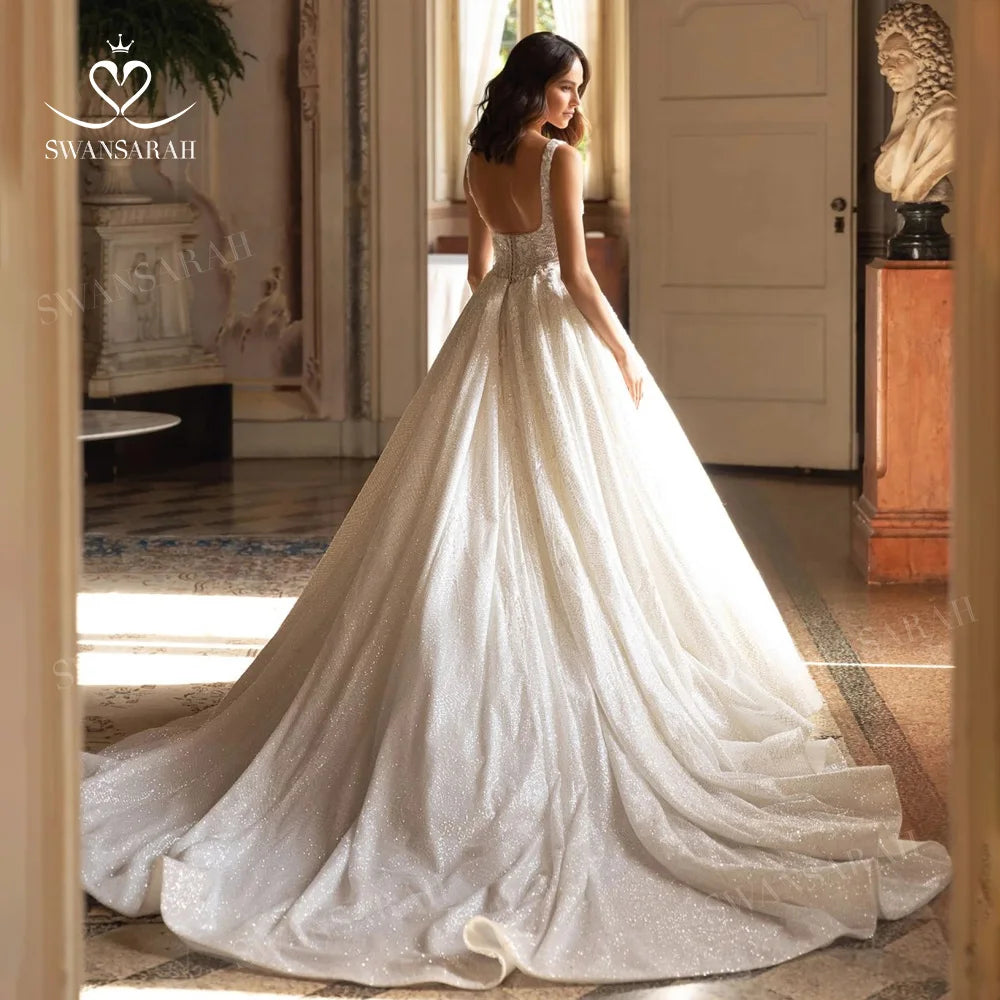 White Bridesmaid Dresses: Wedding Dress Appliques Backless A-Line Princess Bride Gown